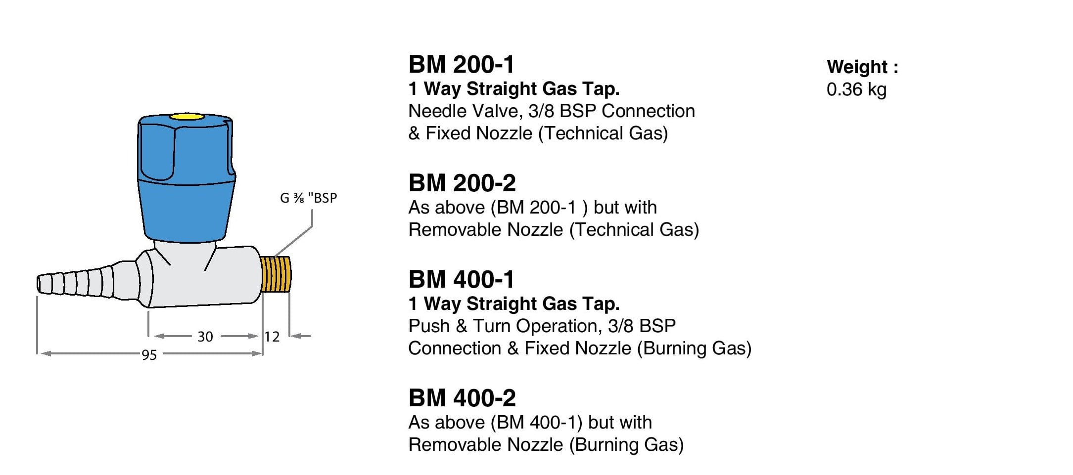 1 Way Straight Screw On Gas Tap Drawings